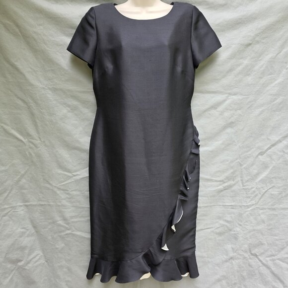 SHOMI VTG 100% Silk Size 8 Black Ruffle Short Sleeve 80s 90s Dress Party Holiday - Picture 1 of 6